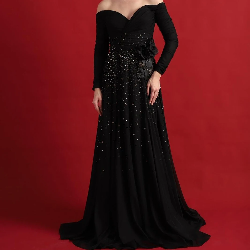 

Вечерние платья русалки по индивидуальному заказу, длиной до пола, с открытыми плечами, с длинными рукавами, платье для выпускного вечера, модное вечернее платье с цветочным принтом и кристаллами