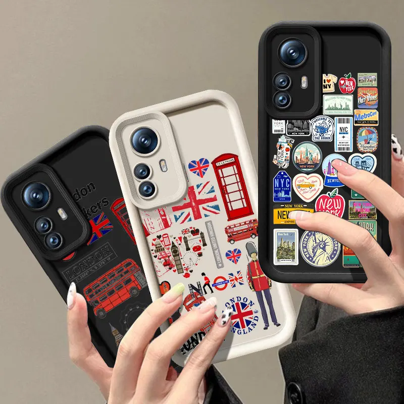 NYC London Sticker Labels Phone Case For Xiaomi 11 12 13 Lite 12T 13T 14T Pro Redmi A1 A2 Plus A3 9A 9C 9T 10C 12C 13C 5G 14C