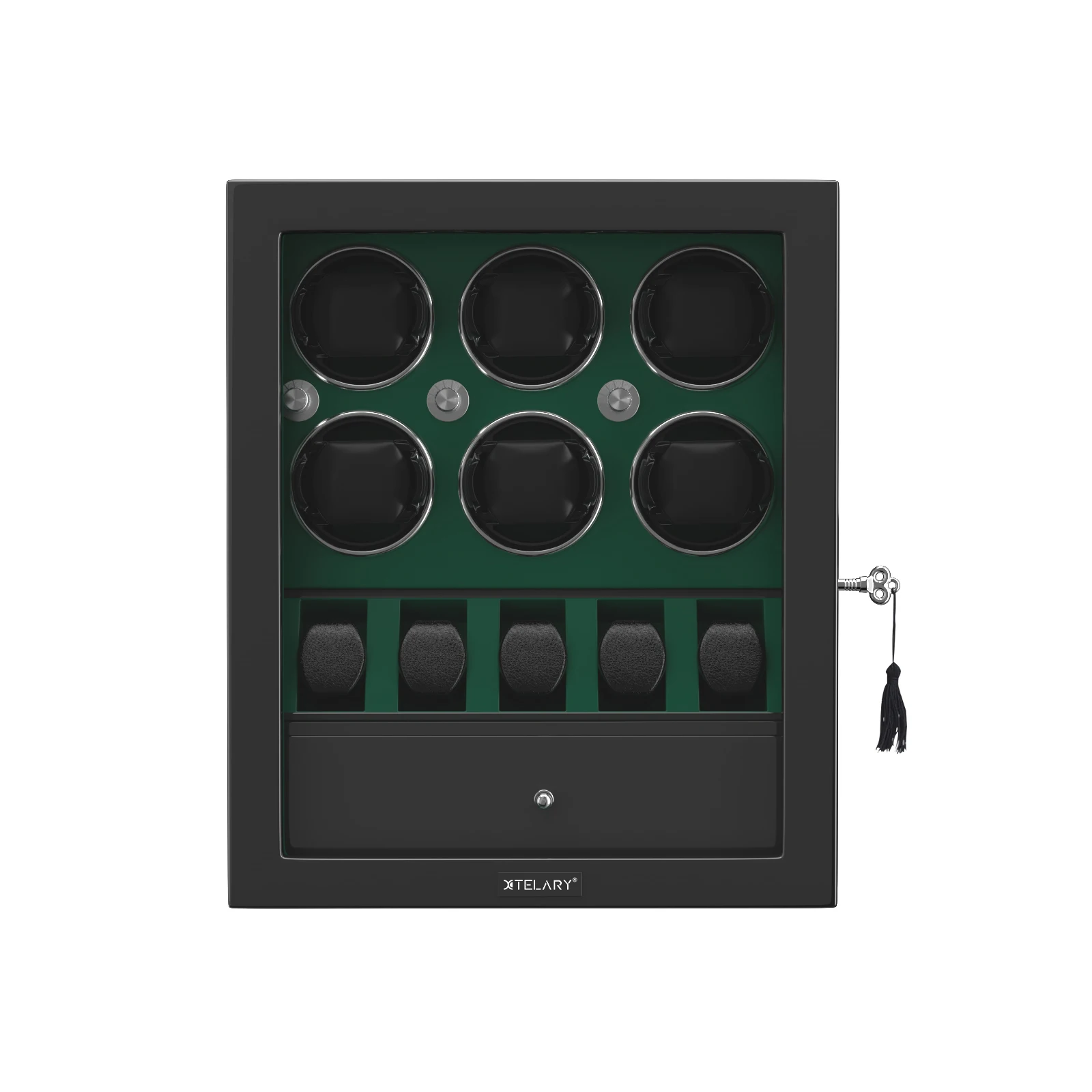 6 اللفافات ساعة للساعات التلقائي مع 5 حامل ساعة منظم صندوق تخزين LED ضوء-أخضر