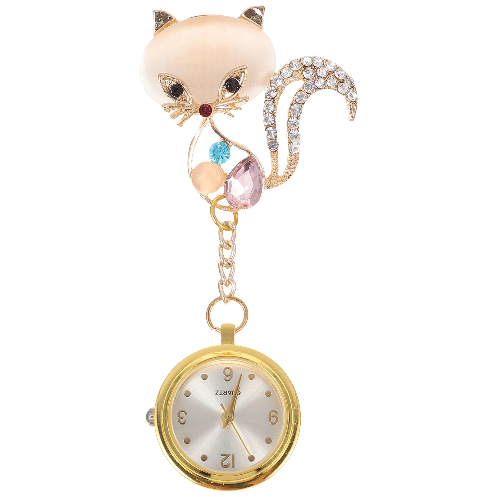 

Fox-headed Nurse Pocket Watch Clip-on Hanging Lapel Brooch Watch Accessories for Women Work Gifts