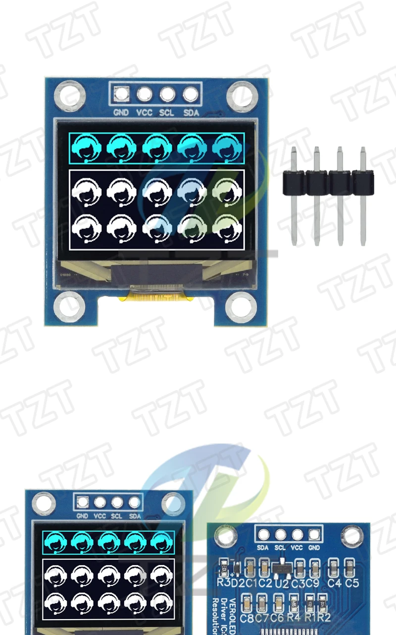 TZT 1/3 Stück 0,91 Zoll OLED-Modul Blau-Weiß OLED 96x64 OLED LCD LED Anzeigemodul 0,91" IIC Kommunikation – Detail 3
