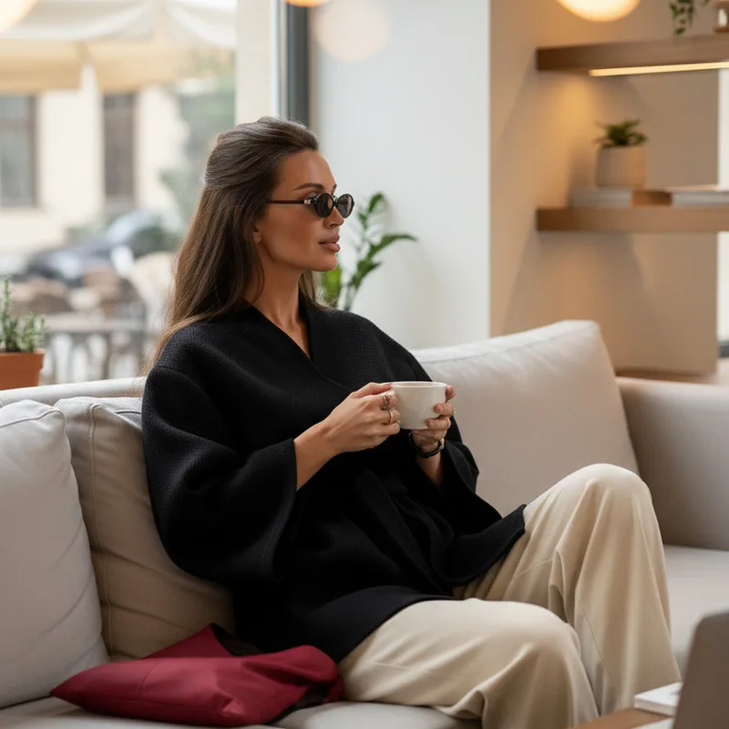 

Stylish Women’s V Neck Wrap Jacket With Tie Waist Relaxed Long Sleeves Soft Comfortable Fabric Perfect For Casual Fall Outfits