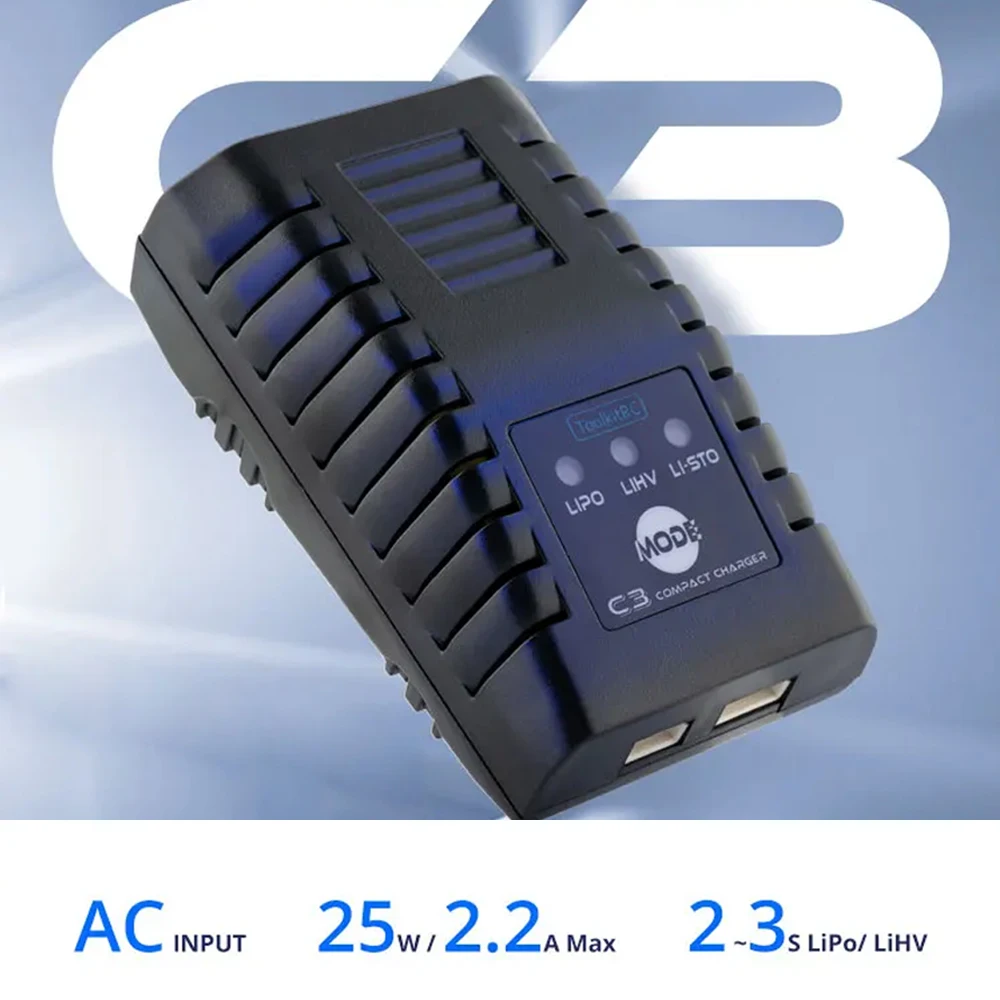 ToolkitRC C3 Smart Balance Charger 25W US Plug Support 2S 3S LiPo LiHV Battery 3.85V Storage Mode For FPV Tinywhoop Drone - view 4