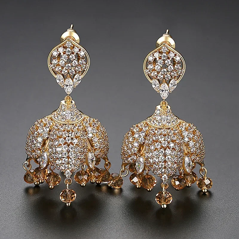 Indian Jhumka Crystal Bells Beads Drop Dangle Earring Jhumki Women Bridal Cubic Zircon Jewelry Ethnic Gypsy Tribal Earrings 2025