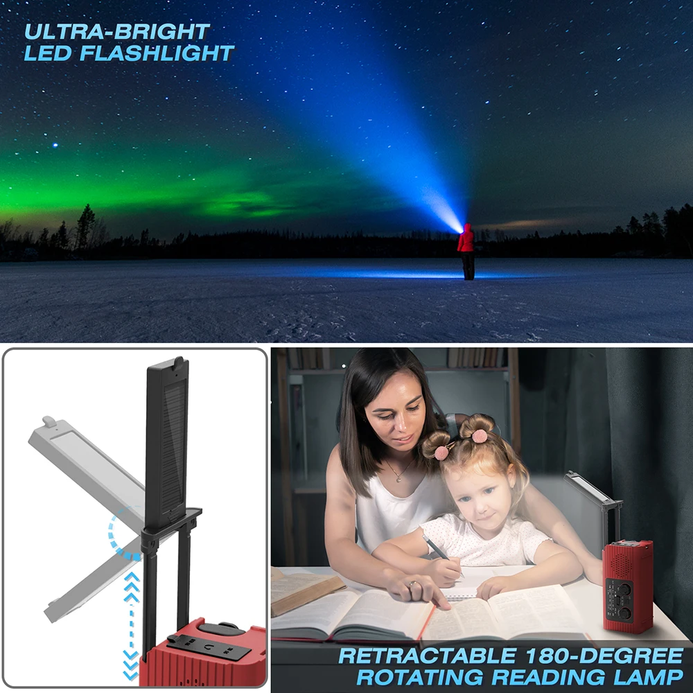 D5 SOS Alarm Notfall Handkurbel Radio AM/FM NOAA Solar Power USB Aufladbare 4000 mAh Power Bank Tragbare Radio LED Taschenlampe