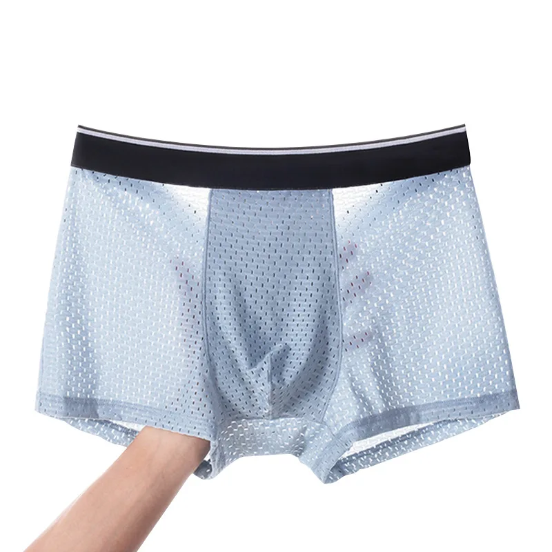 4PCS Thin Summer Men's Boxers Boxer Shorts Ice Silk Bamboo Fiber Mesh Mesh Transparent Underwear image 6