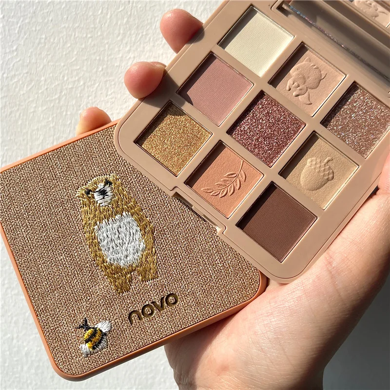 Makeups NOVO Embroidered 9-Color Eyeshadow Palette Pearlescent Matte Waterproof Non-peeling Affordable Earthy Eyeshadow Cosmetic