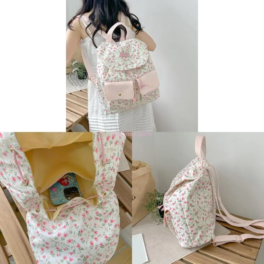 

Y1UB Women School Girl Sweet Floral Backpack Double Pocket School Bag Small Daypack