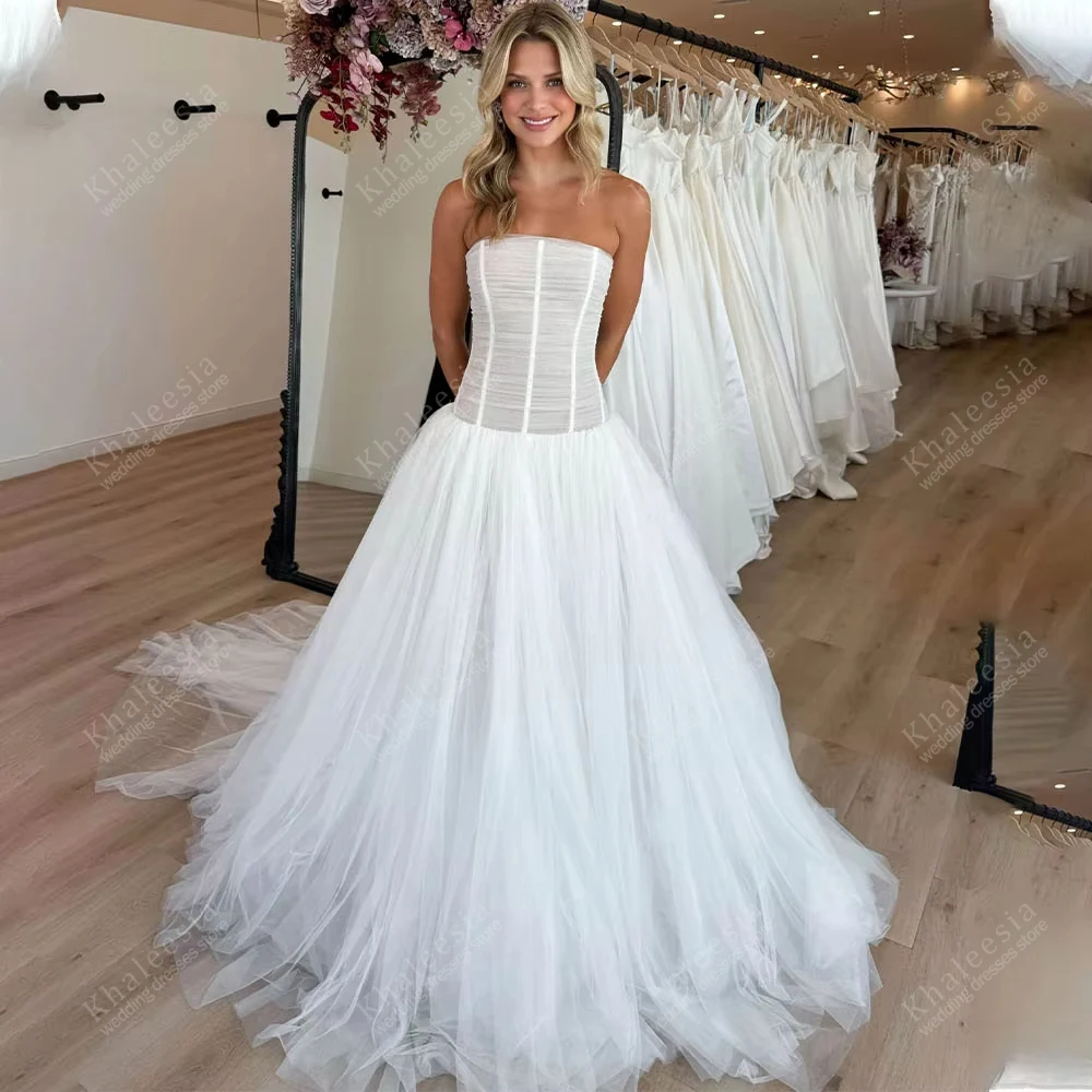 Schlichte Brautkleider A-Linie Tüll Mehrlagige Brautkleider Moderne Roben Sexy Trägerlose Rückenfreie Vestidos De Novia Maßgeschneidert 2026