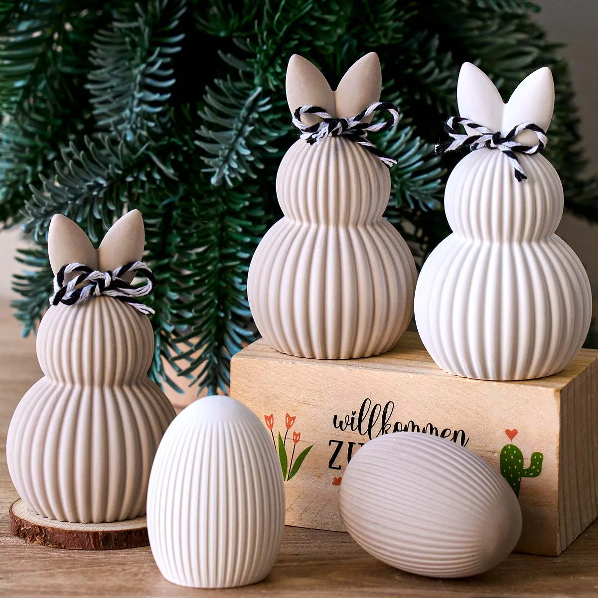 Easter Stripe Rabbit Egg Silicone Mold Set DIY Concrete Pouring Festival Ornament Bunny Mold Aromatherapy Candle Mold Home Decor