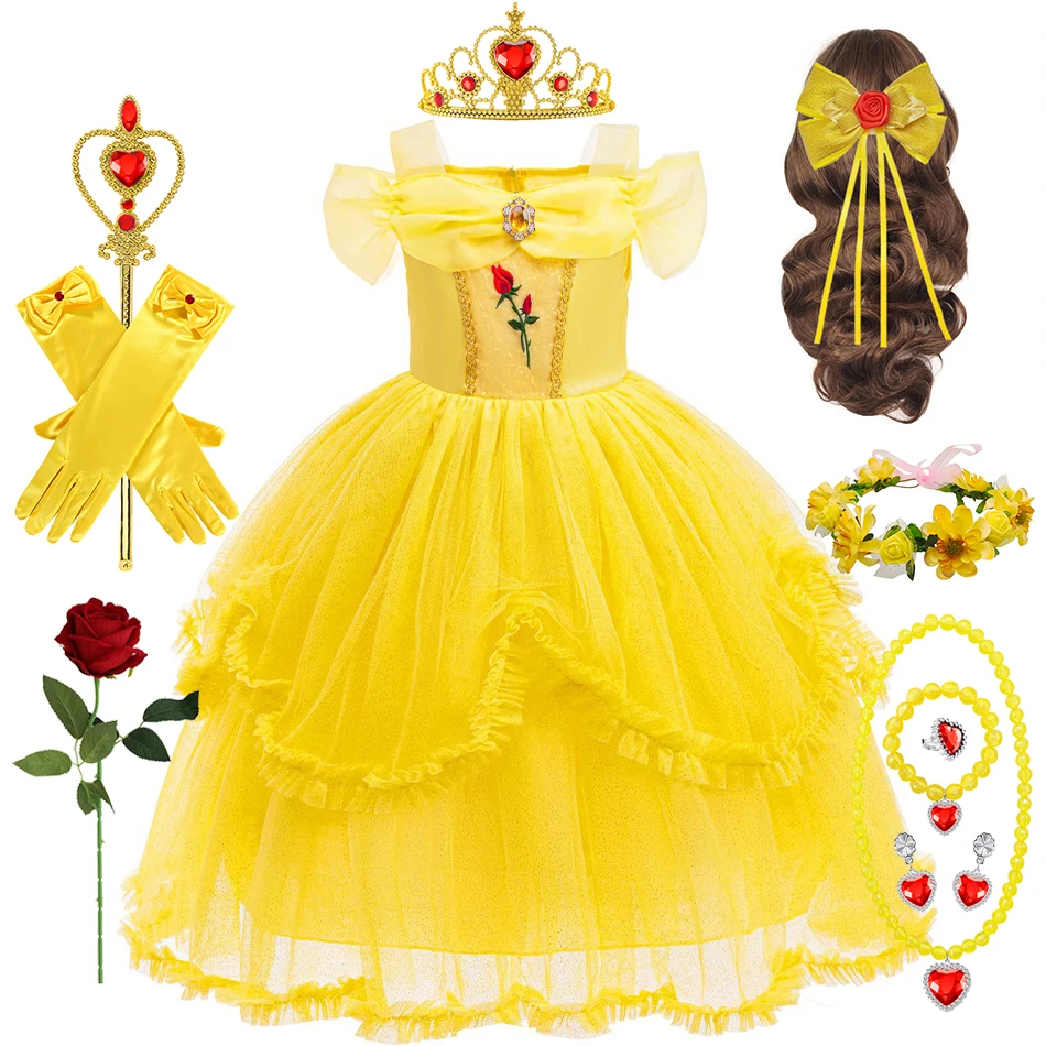 open lace back dress Disney Princess Belle Majestic Dress with Bracelet and Gloves Size 4-6  I  Love Characters