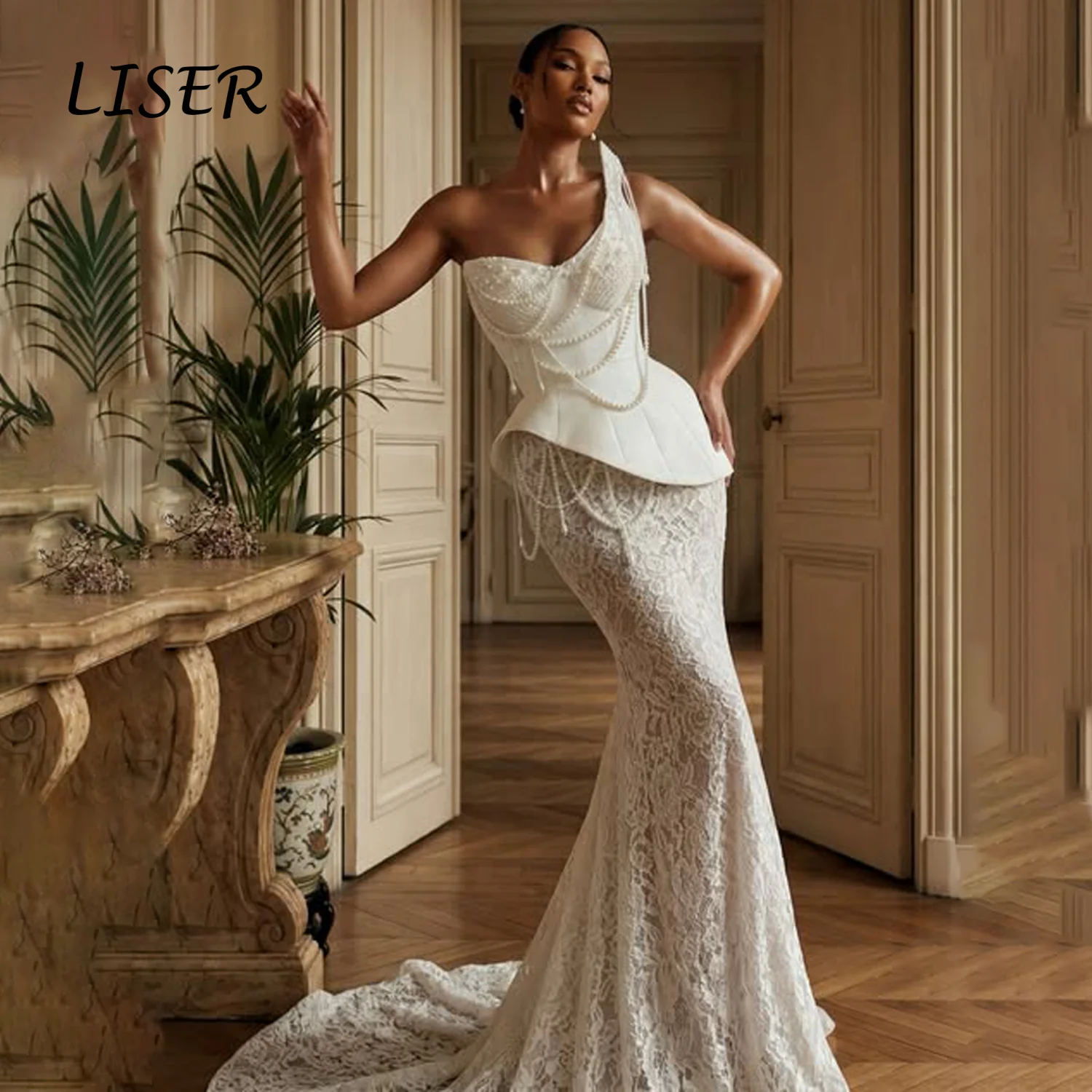Liser Elegant Long Beads Evening Dresses Special Occasions Sleeveless Floor-Length Mermaid Women Gala Party Dress Customized