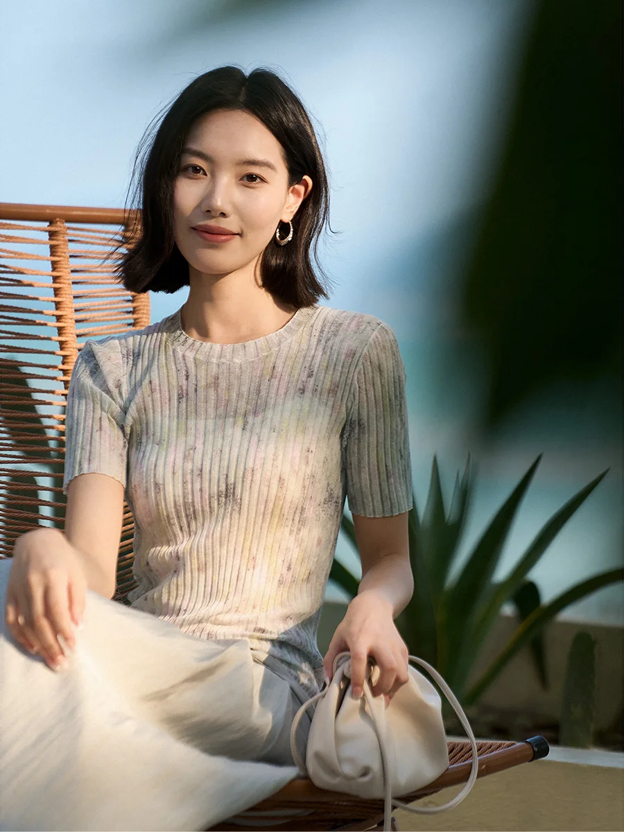 

Женский трикотажный топ Xhange с круглым вырезом и коротким рукавом, с принтом «Хлопковое ощущение», мягкий, дышащий, стандартный крой, для ранней весны