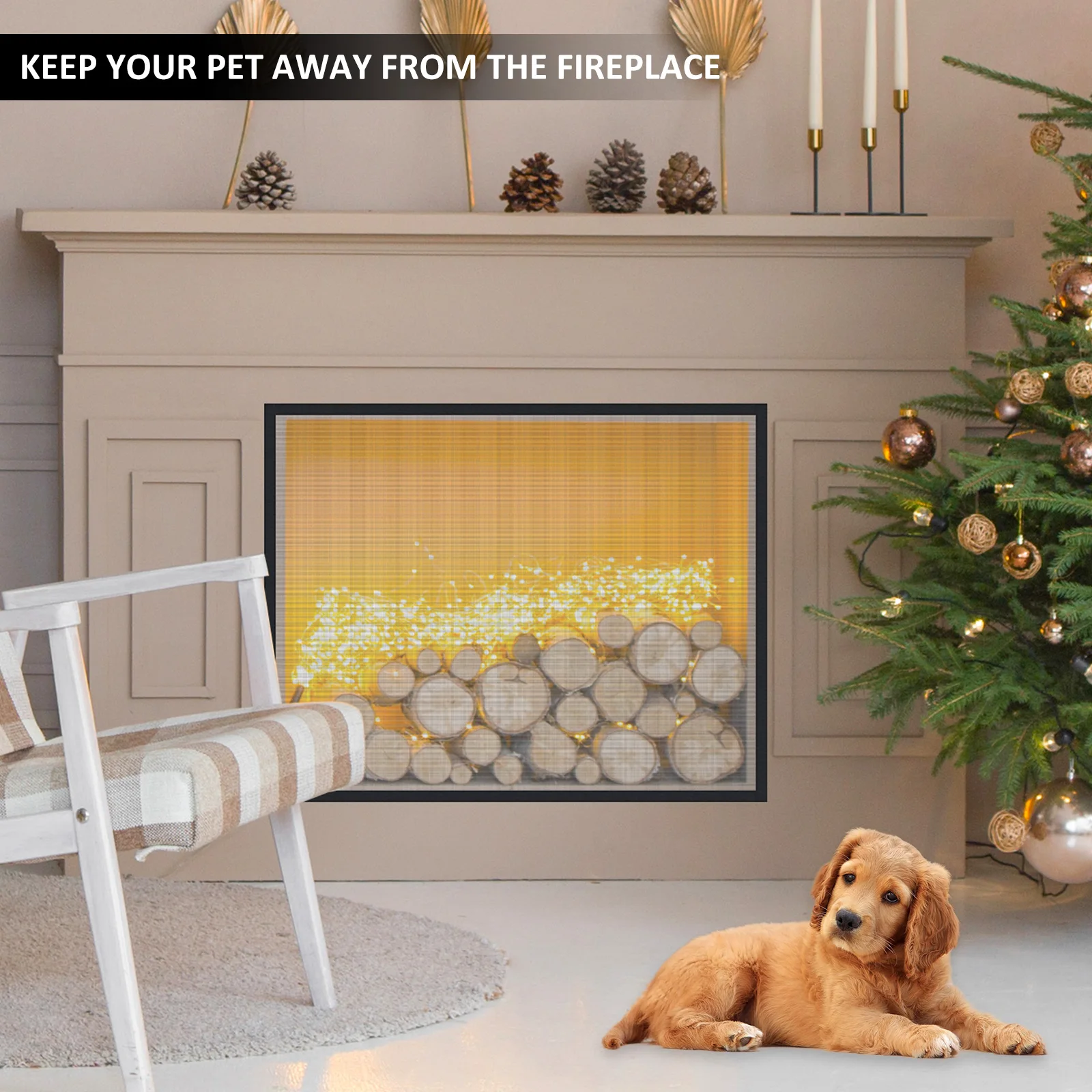 Fireplace Mesh Screen Curtain 29×40 Inch Fireplace Cover with Tape to Prevent Toddler Baby and Pet Near from Fireplace Durable