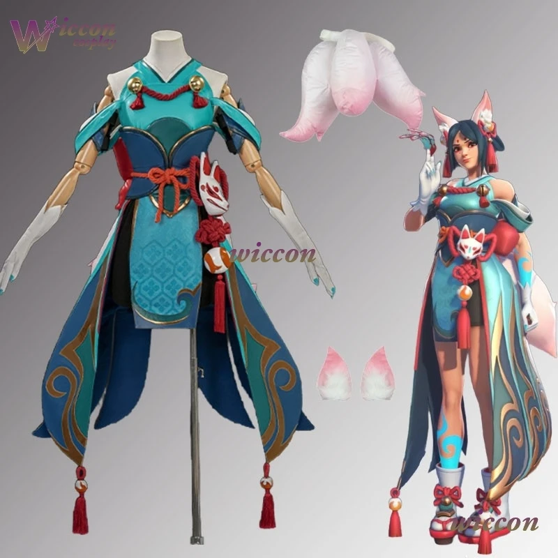 Youko Kiriko Fox Demon Cosplay Kiriko disfraz de Cosplay O W Kimono Tailkinsis orejas zapatos cubierta pegatina mujer vestido de Halloween