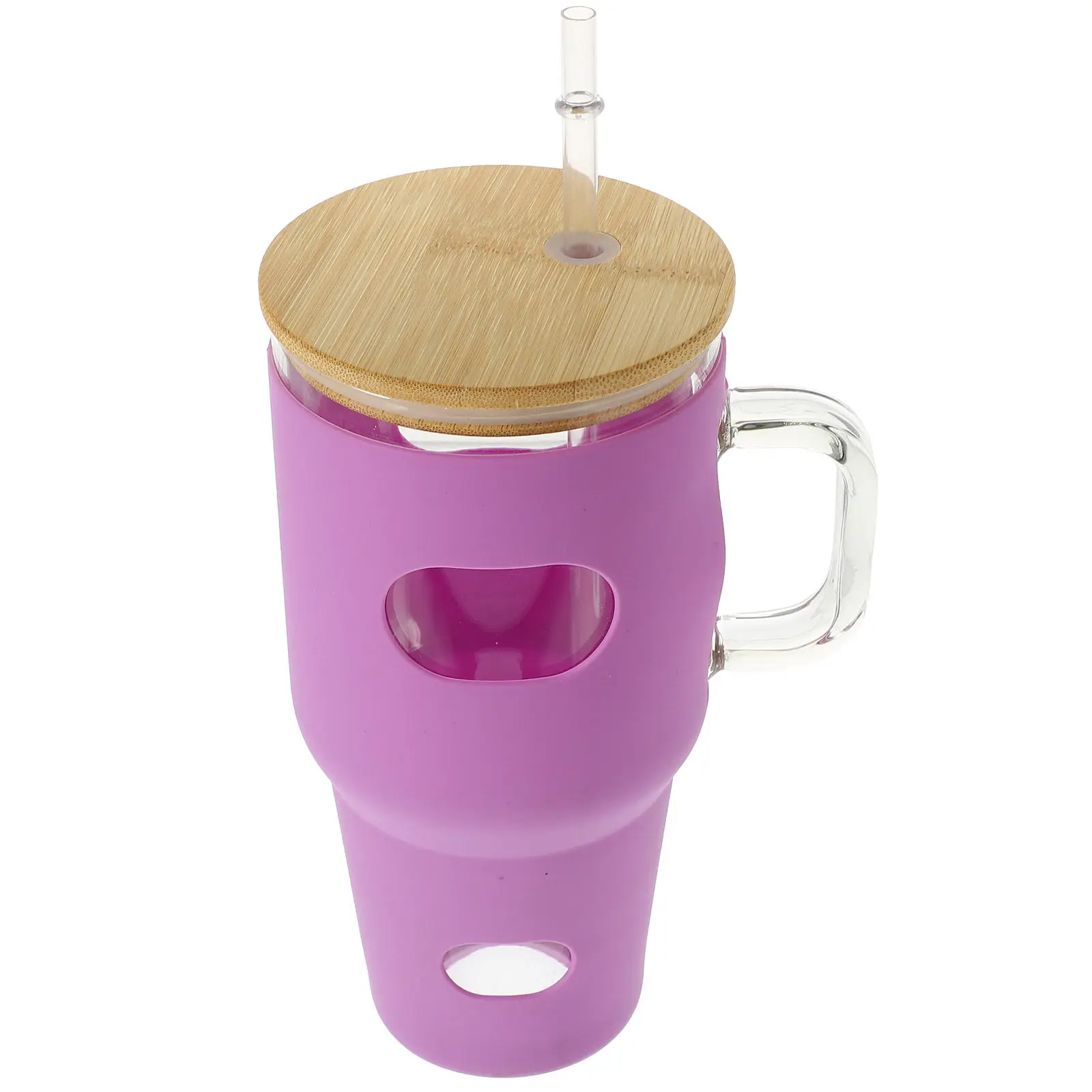Botella de agua de gran capacidad de 32 oz con tapa de pajita, escala, cubierta de silicona rosa, vaso alto de vidrio reutilizable para leche, té, café y zumos