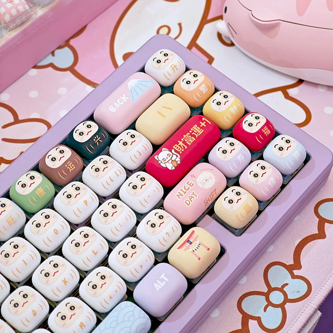 Imagem -04 - Bonito Redondo Keycap Mantou em Forma de 138 Teclas Mog Pbt Bonito dos Desenhos Animados Faça Você Mesmo com 7u Bar de Espaço Dividido Alice Layout Faça Você Mesmo Porco Mantou Keycap