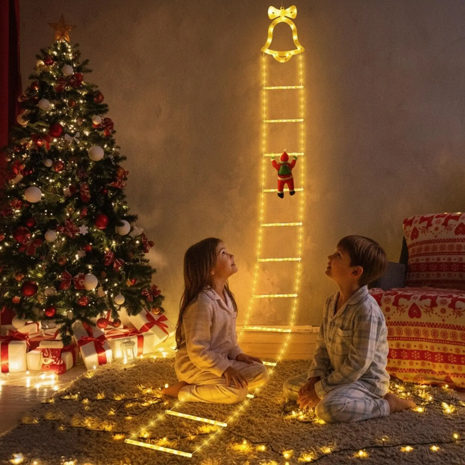 escada-festiva-de-pvc-com-luz-led-e-figura-de-papai-noel-escalando-controle-remoto-e-multiplos-modos-para-decoracao-de-parede-em-casa