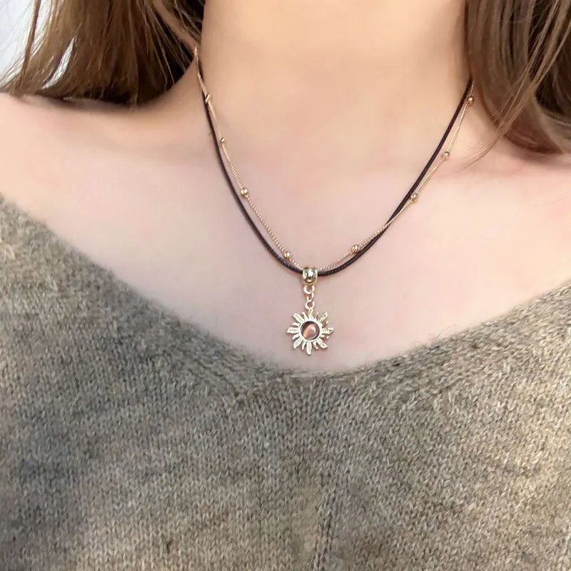Brown Velvet Choker for Women Fashion Rose Flower Bow Star Sun Necklace Clavicle Lady Jewelry Accessories Girl Gift Barn Style - view 3