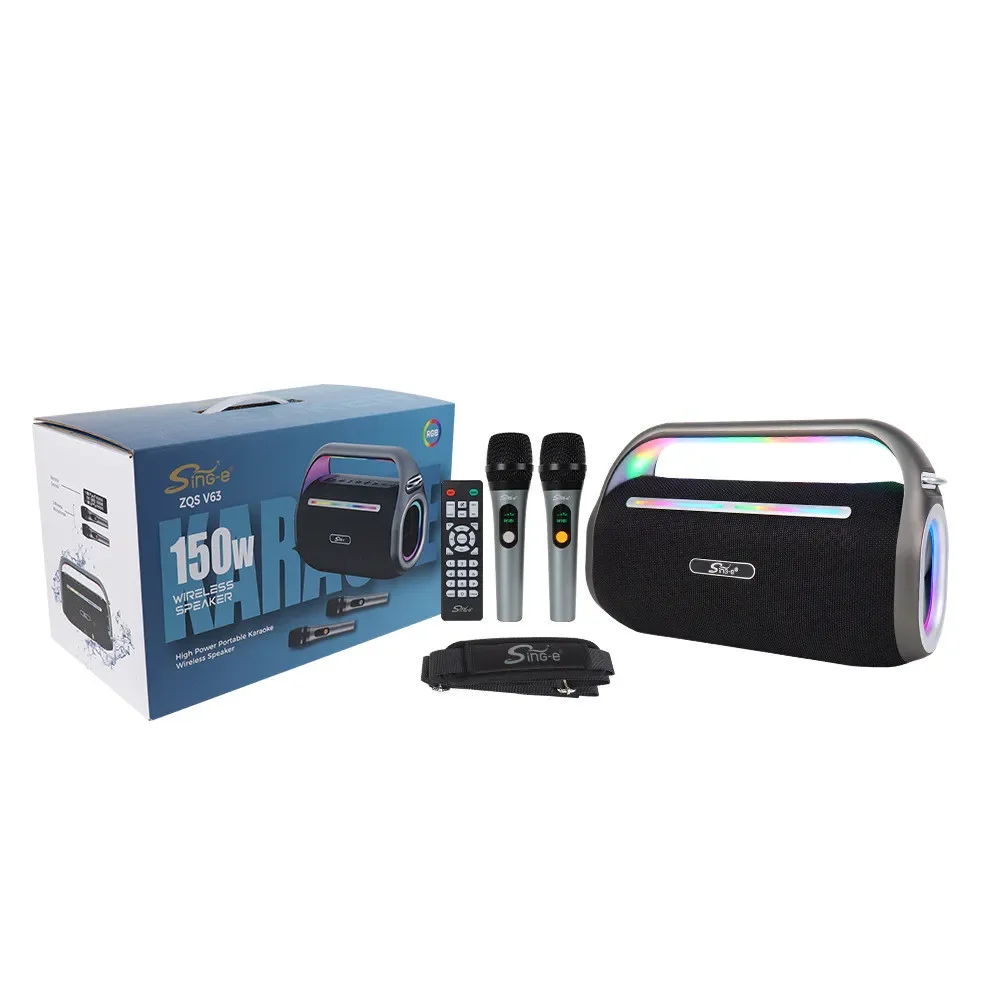 150w de alta potência sem fio bluetooth alto-falante ao ar livre à prova dwaterproof água portátil subwoofer multi-função led luz soundbox com 2 microfone