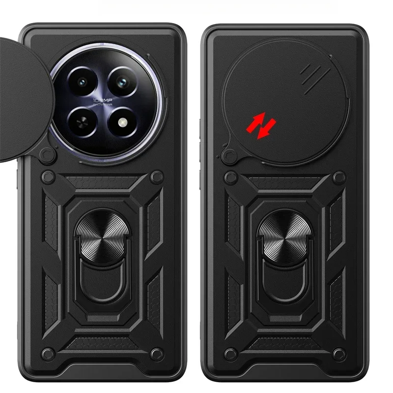 Funda de teléfono de silicona Armor para Realme 14, 12x13, Pro Plus, 5G, 4G, protección completa de lentes con anillo, funda con soporte magnético