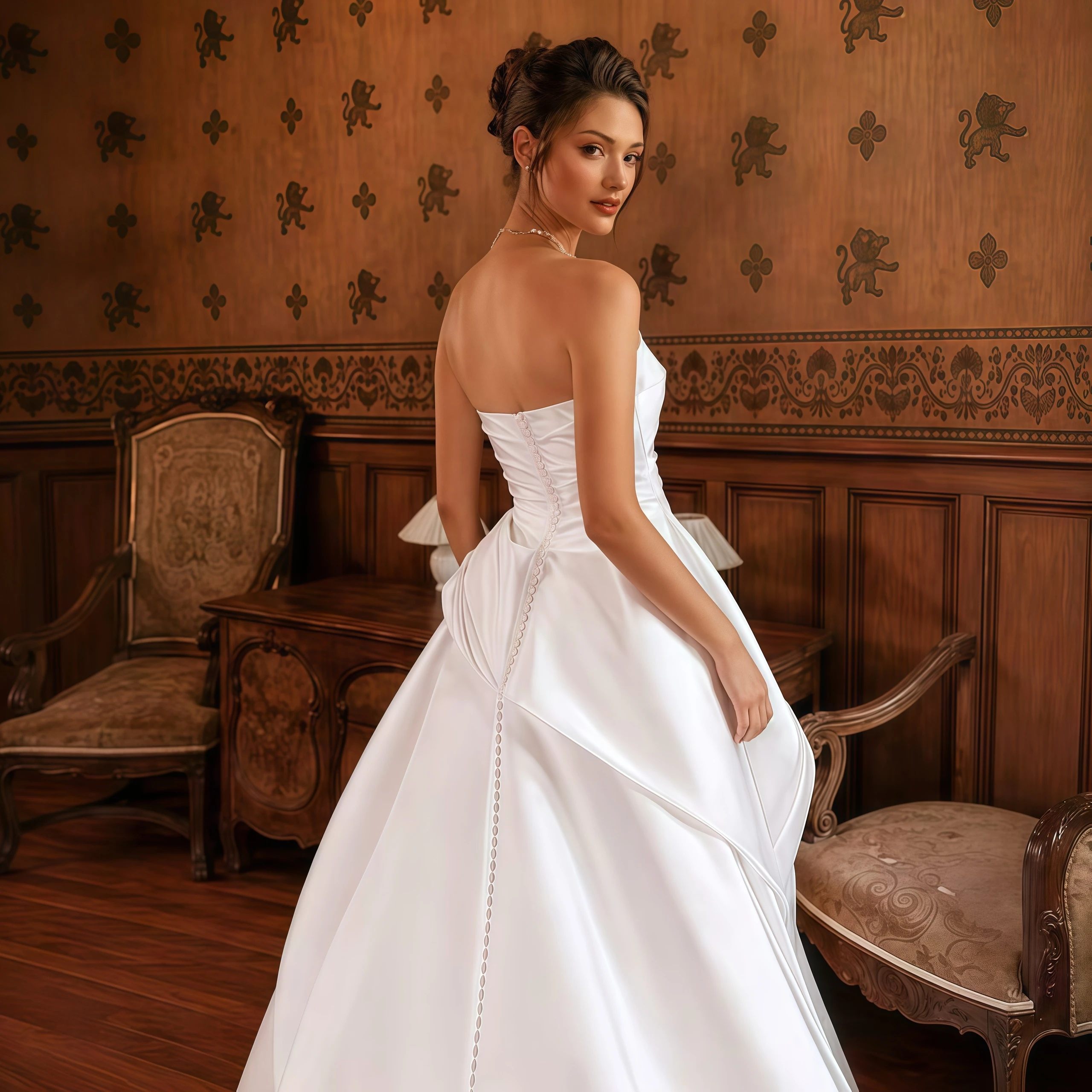 Customized 2026 Fashion A-Line Wedding Dress Strapless Sweetheart Neck Satin Bridal Gown with Unique Asymmetrical Ruffle Skirt