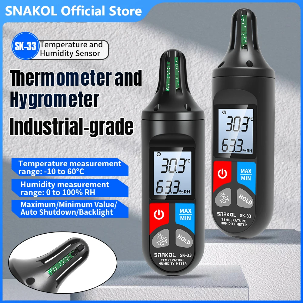 SK33 Handhold Digital Thermometer Hygrometer -10℃-60℃ Indoor Temperature Sensor Humidity Meter with Backlight Hygrothermograph
