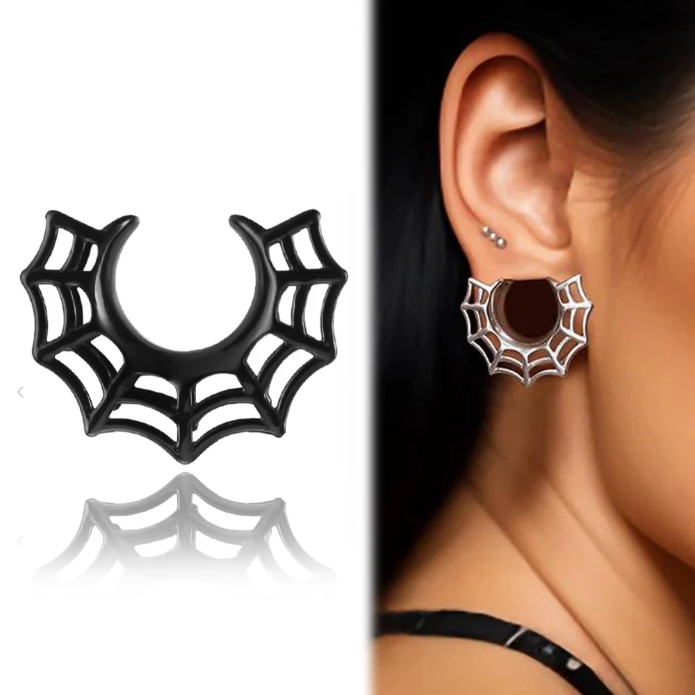 

6pcs/lot Halloween Spider Web Ear Saddle Plugs Guages for Women Mens Stainless Steel Ear Tunnel Expander Body Piercing Jewelry