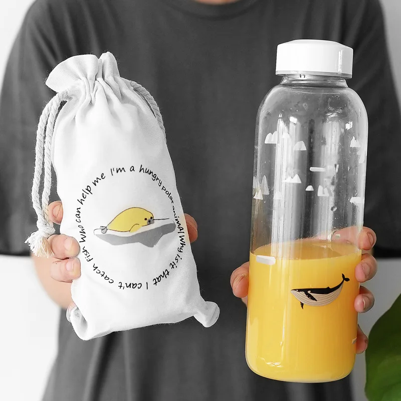 600/1000ml Large Capacity Glass Water Bottle Creativity Leak Proof Mug Outdoor Travel Portable Kettle Cute Cartoon Drink Tumbler