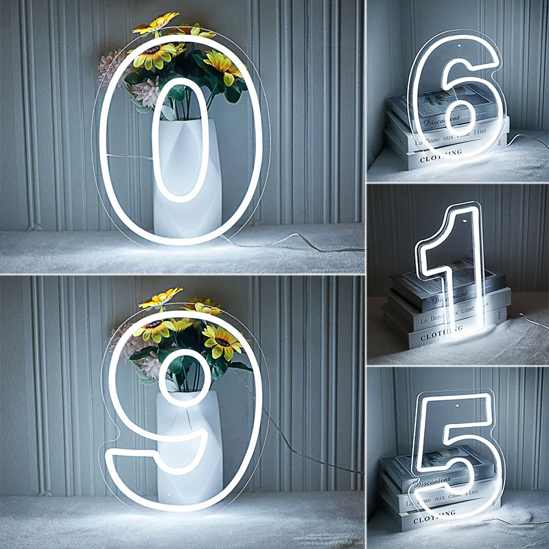 Enseigne au néon personnalisée avec lettre, décoration murale, lumière LED, toile de fond de fête, signe d'anniversaire Sweet 16, cadeaux d'anniversaire, numéro 0-9, 30, 18