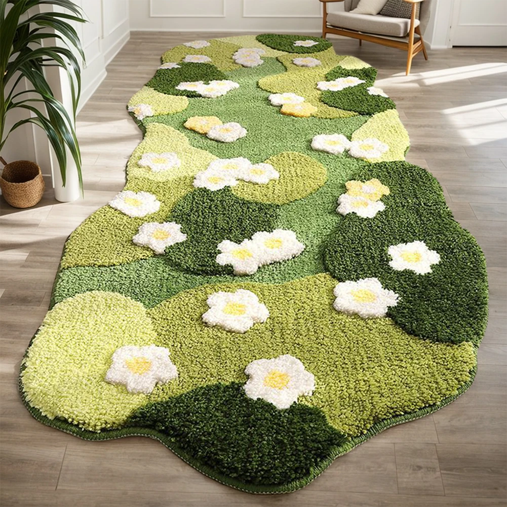 Nordic 3D Lawn Moss Rugs Carpet Fluffy Moss Green Carpet Three-Dimensional Flocking Bedroom Rug Flocked Green Plush Bedroom Rug