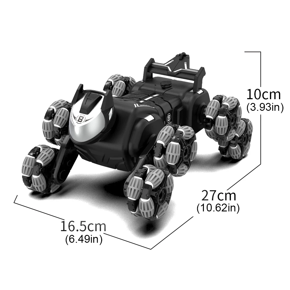JJRC 리모컨 기계식 개 장난감, 8 륜 구동, 음악 양면 운전, 4WD 드리프트, RC 스턴트 기계 로봇