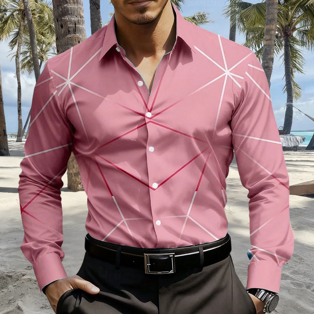 10 Colors Men's Geometric Line Abstract Art Shirt Formal Shirt Long Sleeve Business Casual Outdoor Daily Clothing Lapel 3D Print