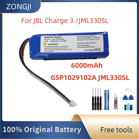 Batería Para JBL Charge 3 GSP1029102A, acumulador de reproductor, 3,7 V, 6000mAh, baterías de repuesto, enchufe de 5 cables + herramientas