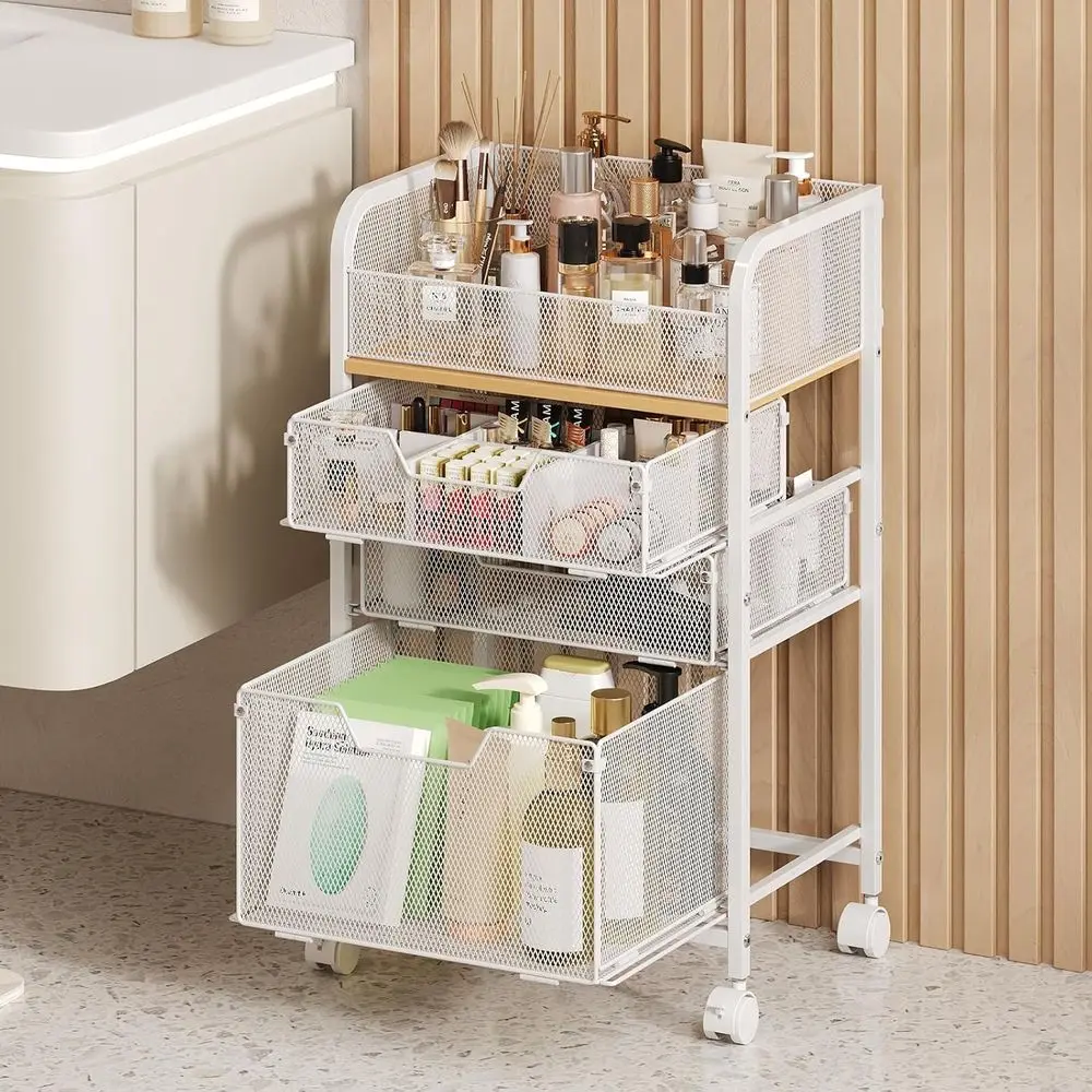 

Мобильный органайзер для косметики на колесиках с 3 ящиками, напольный органайзер для уходовой косметики, витрина для косметики, органайзер для хранения на туалетном столике