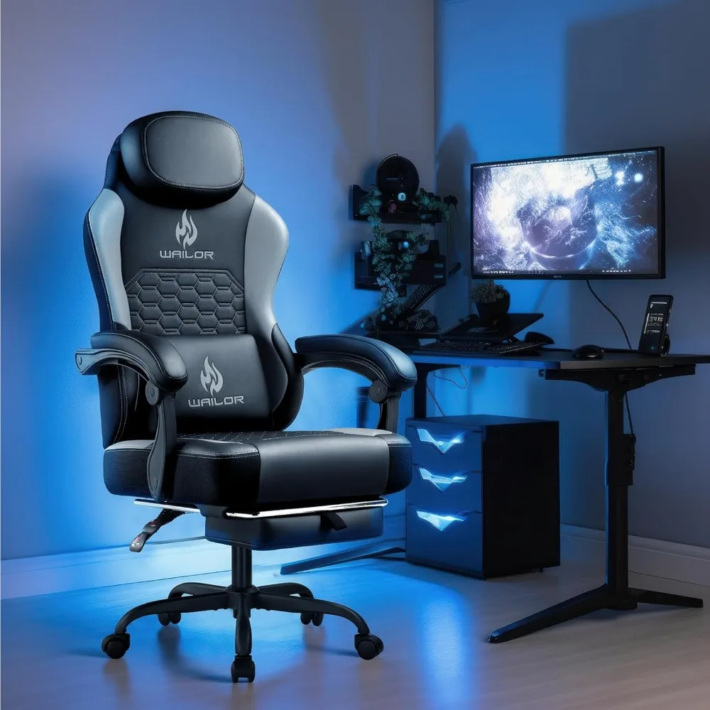 

Adult gaming chair with massage and bagged spring pad, ergonomic design, 300 pound footrest, high backrest