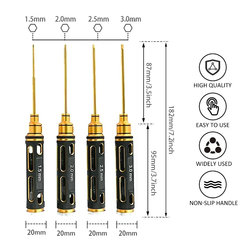 RS RC 4pcs/set Titanium Plating 1.5/2/2.5/3mm Hexagon Screwdriver Screw Driver Tool Kit For Rc Model Car Boat Airplane