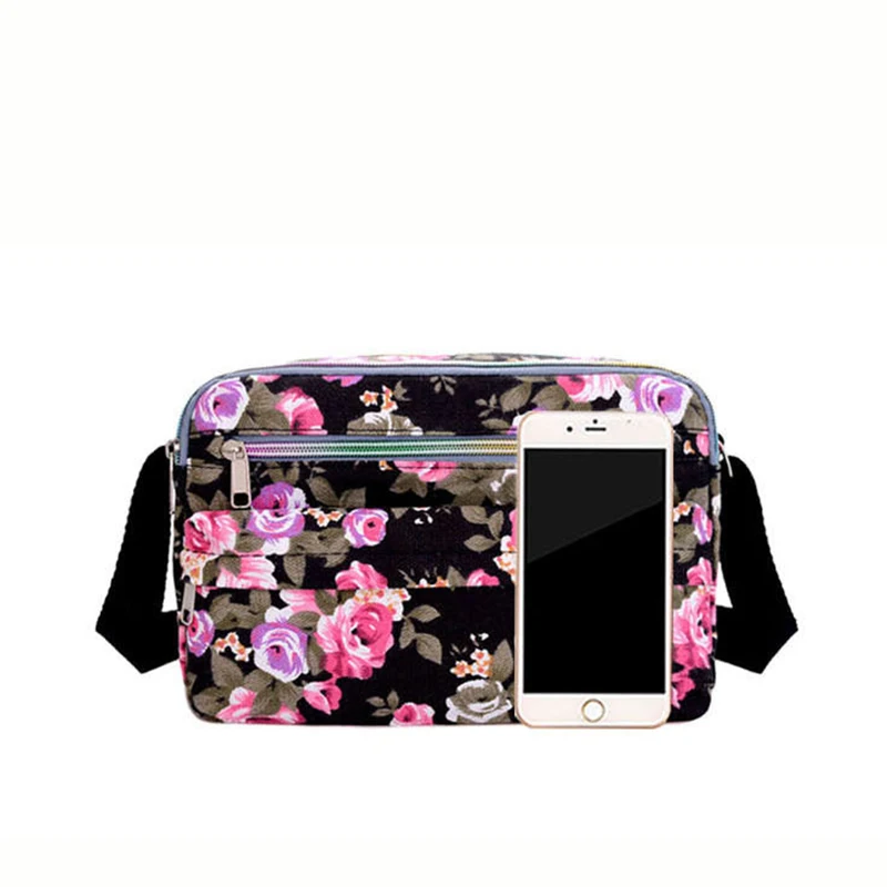 Casual Retro Nylon Shoulder Bag Multi Layered Floral Print Mother Handbag Women\'s Fashion Vintage Flower Crossbody Bags