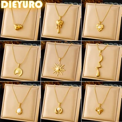 DIEYURO 316L Stainless Steel Golden Sun Irregular Geometry Pearl Pendant Necklace For Women New Fashion Neck Chain Jewelry Gift