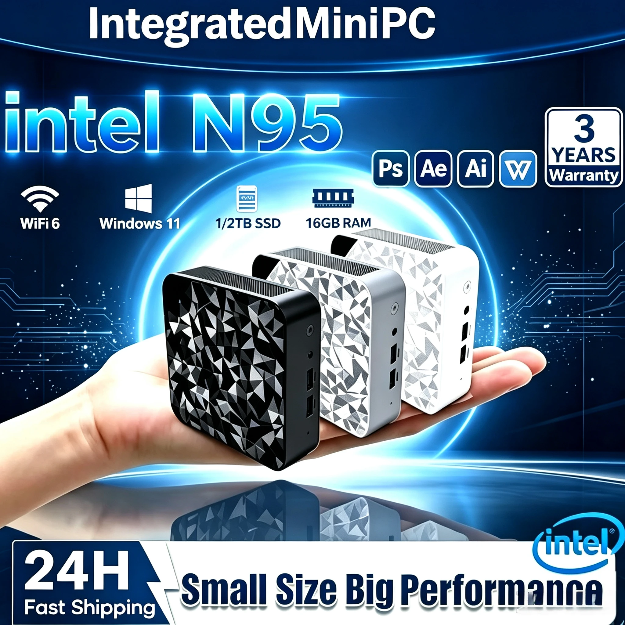 New MINI PC Computer Core N95 Portable Desktop Computer 16GB RAM 1TB 2TB M.2 SSD Windows 11 Support 4K HD Mini Gaming Pc