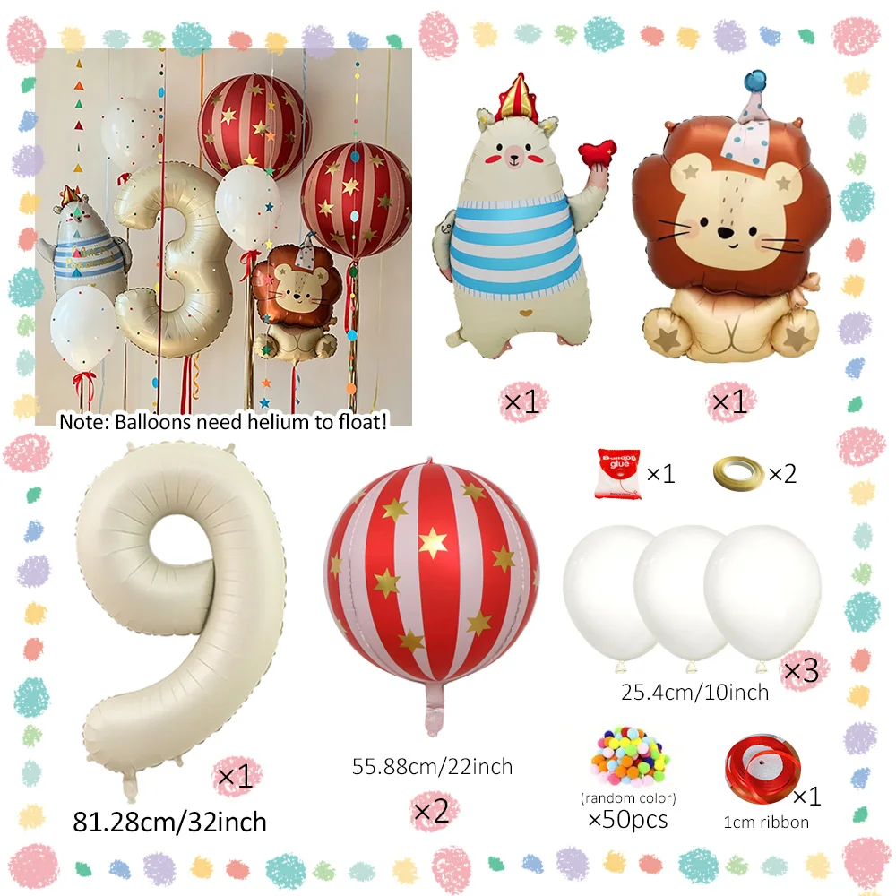 Karnevals-Themen-Dekorations-Ballon-Set, Cartoon-Löwen-Ballons, für Zirkus-Themen-Geburtstage und Karnevals-Party-Dekorations-Ballons