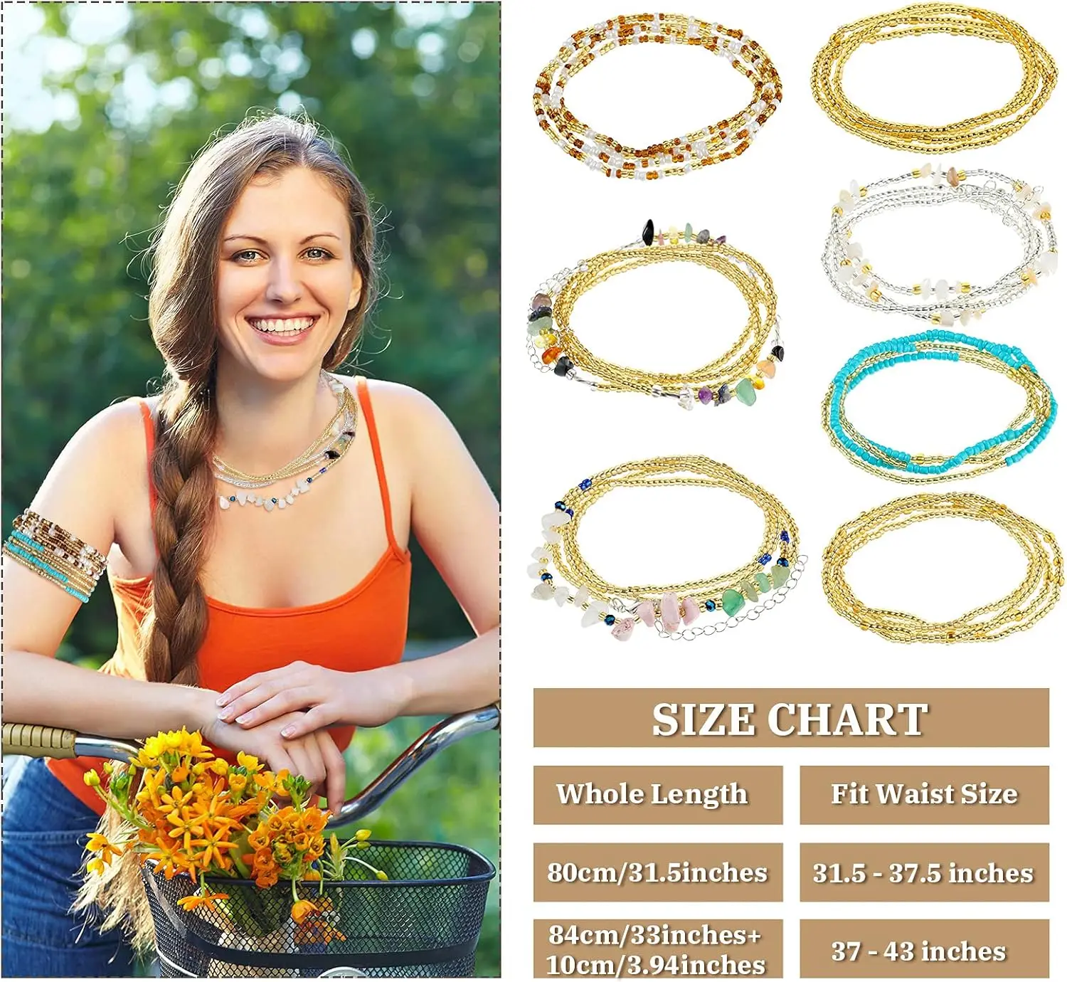 7 pièces perles de taille pour femmes bijoux perles de ventre chaînes été plage africaine Bikini corps chaînes de ventre bijoux