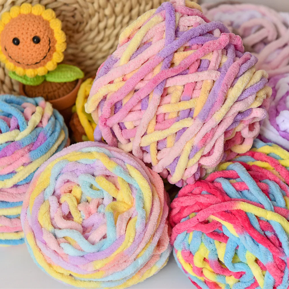 A19 100g/Ball Blended Colorful Dye Ice Strip Line Yarn For Hand-knit DIY Soft Thick Wool Thread Blanket Scarf Doll Crochet Yarn