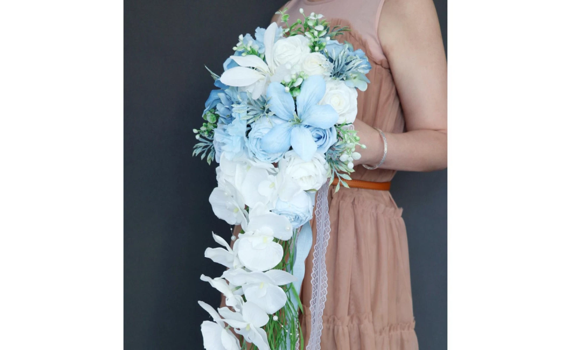 Waterfall Bouquet Romantic Cascading Bouquet Flowers Elegant Photo-Ready for Brides, Wedding Ceremonies, Outdoor Weddings