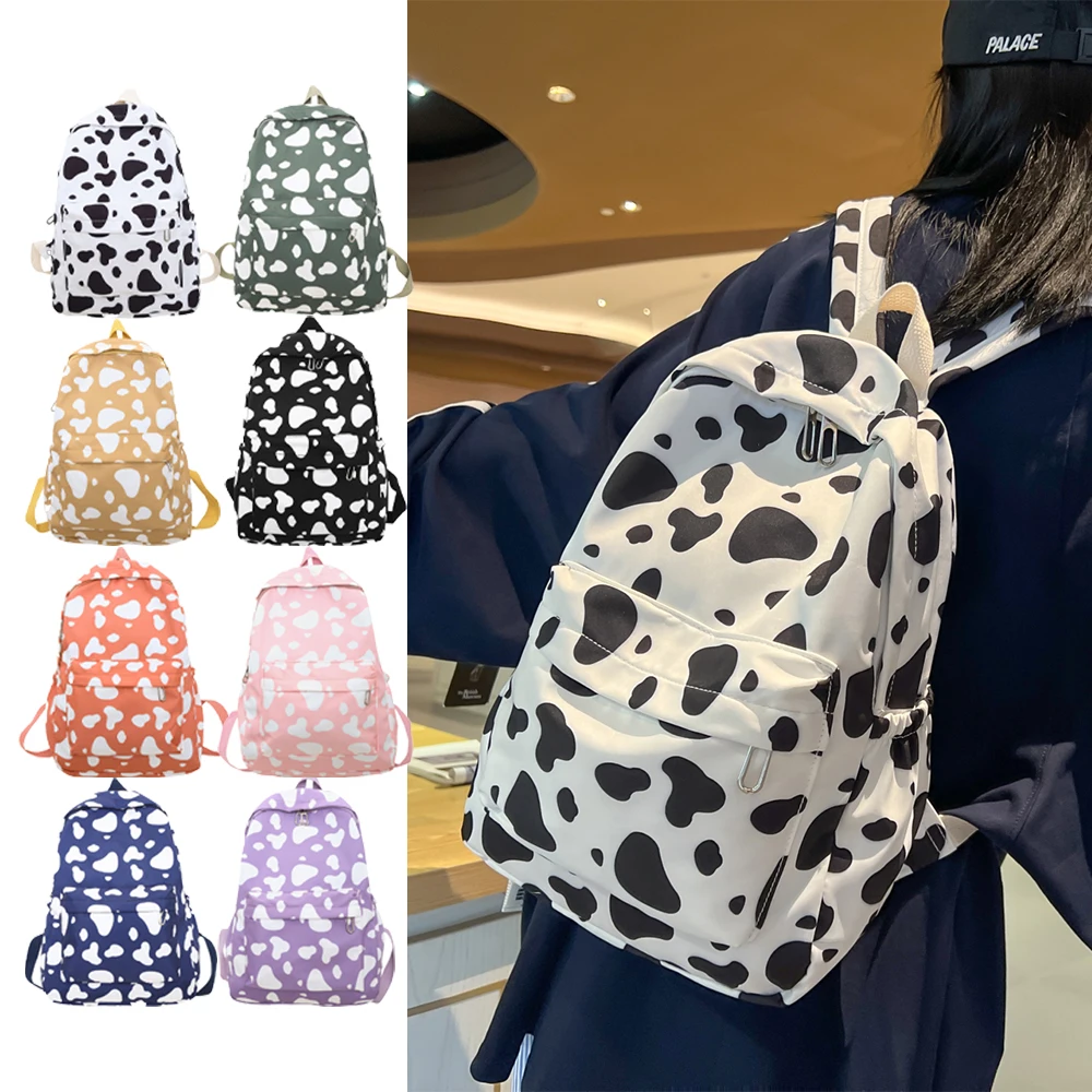 

Backpack, Versatile for Female Students, Cow Patterned Backpack, Lightweight Travel Backpack for High School Students