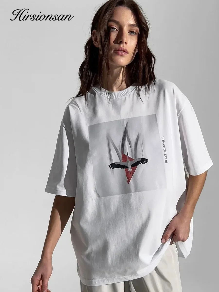 Hirsionsan Aesthetic Graphic Printed T Shirt Women Summer Cotton Soft Short Sleeve Tees Female Oversized Higt Street Gothic Tops