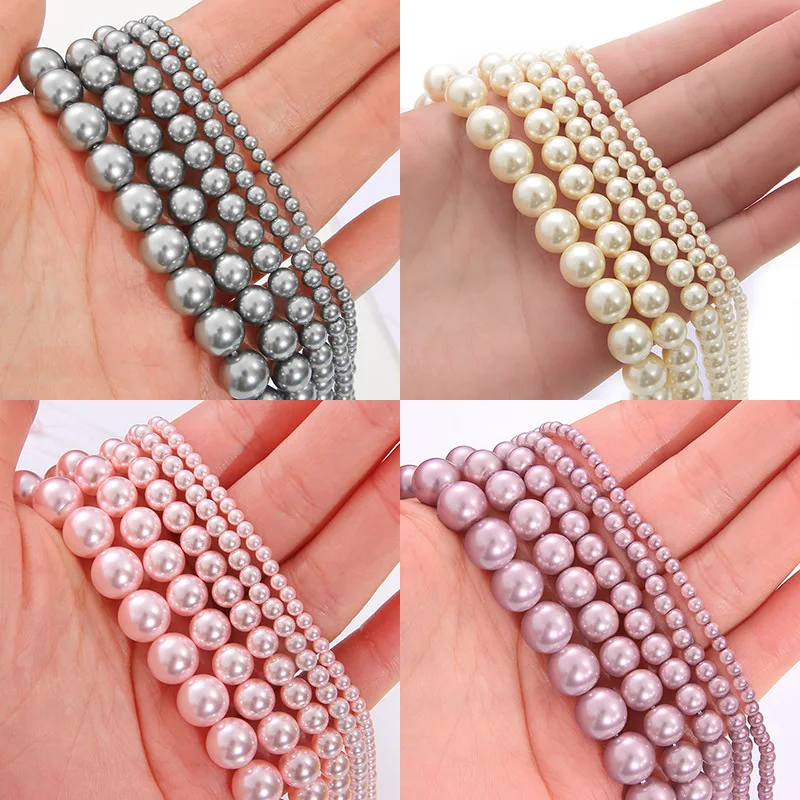 New High Gloss 8mm Round Crystal Glass Beads Imitation Pearl Color Loose Spacer Beads for Jewelry Making DIY Necklace