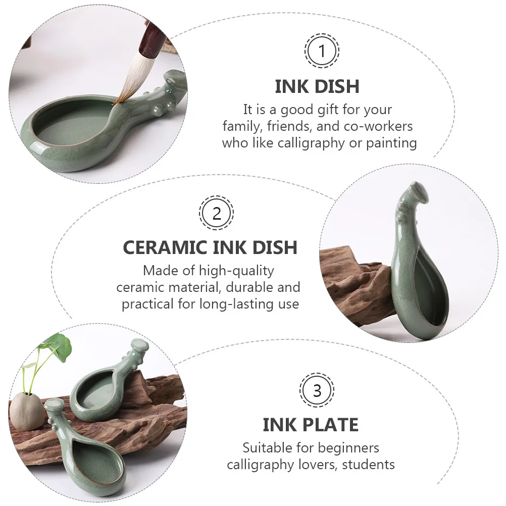 

Calligraphy Tool Lute Plate Shape Dish Ceramic Painting Stationery Practical