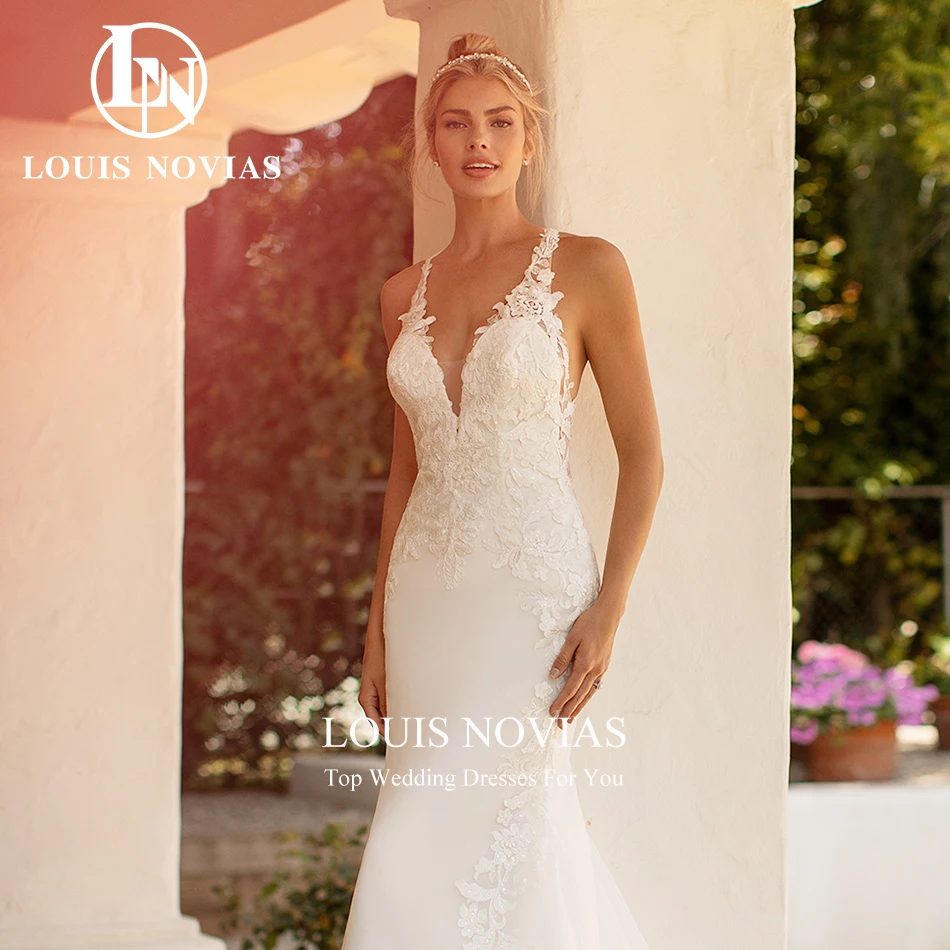 LOUIS NOVIAS Vestidos De Novia De sirena para mujer Sexy con cuello en V tirantes finos flores recortadas vestido De Novia Vestidos De Novia