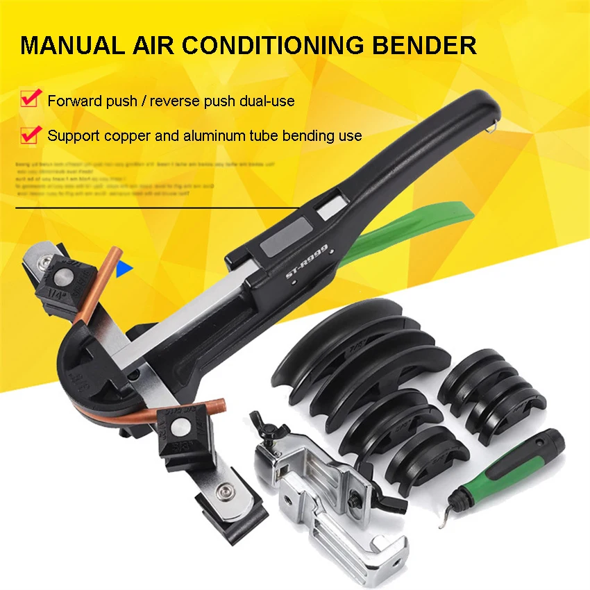 ST-R999 Manual Pipe Bender Copper and Aluminum Pipe Air Conditioning Tubing Bending Tool Set with 7 Dies 6-22mm 90 Degrees